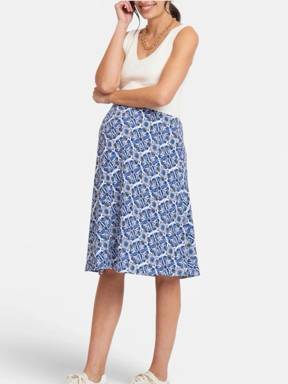 Seraphine 2-in-1 Maternity and Nursing Dress White Ribbed Bodice Blue Skirt US 6